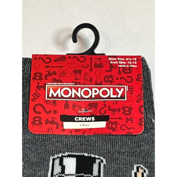Monopoly GOAT Crew Socks Gray Red Mr. Monopoly Mens 6-12 Funny Game Socks - Picture 3 of 5